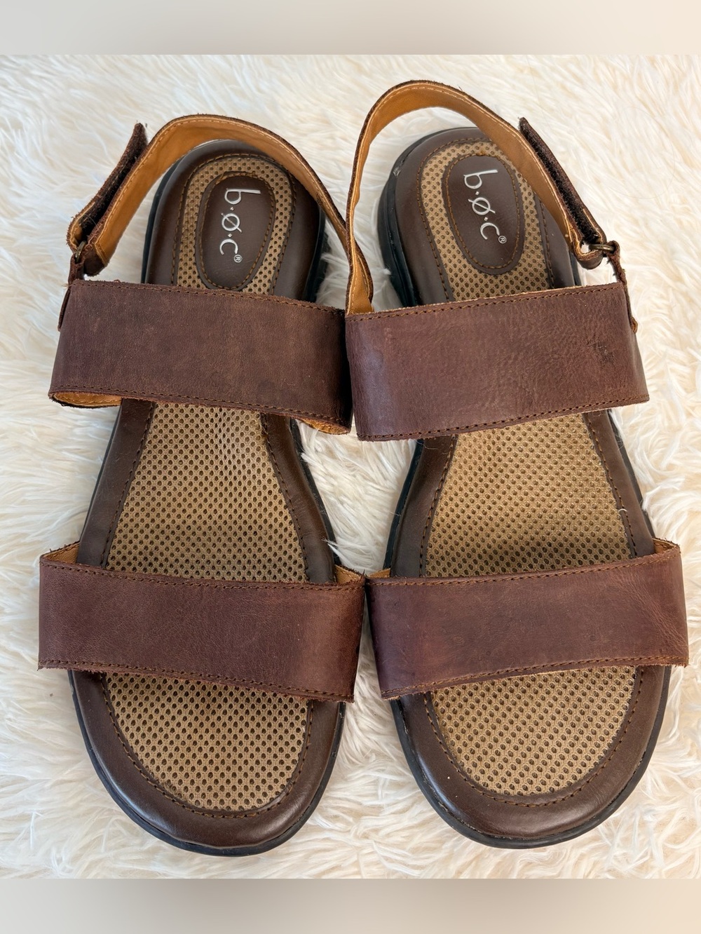 BOC Born Dark Brown Leather Slingback Velcro Sandals Size 10